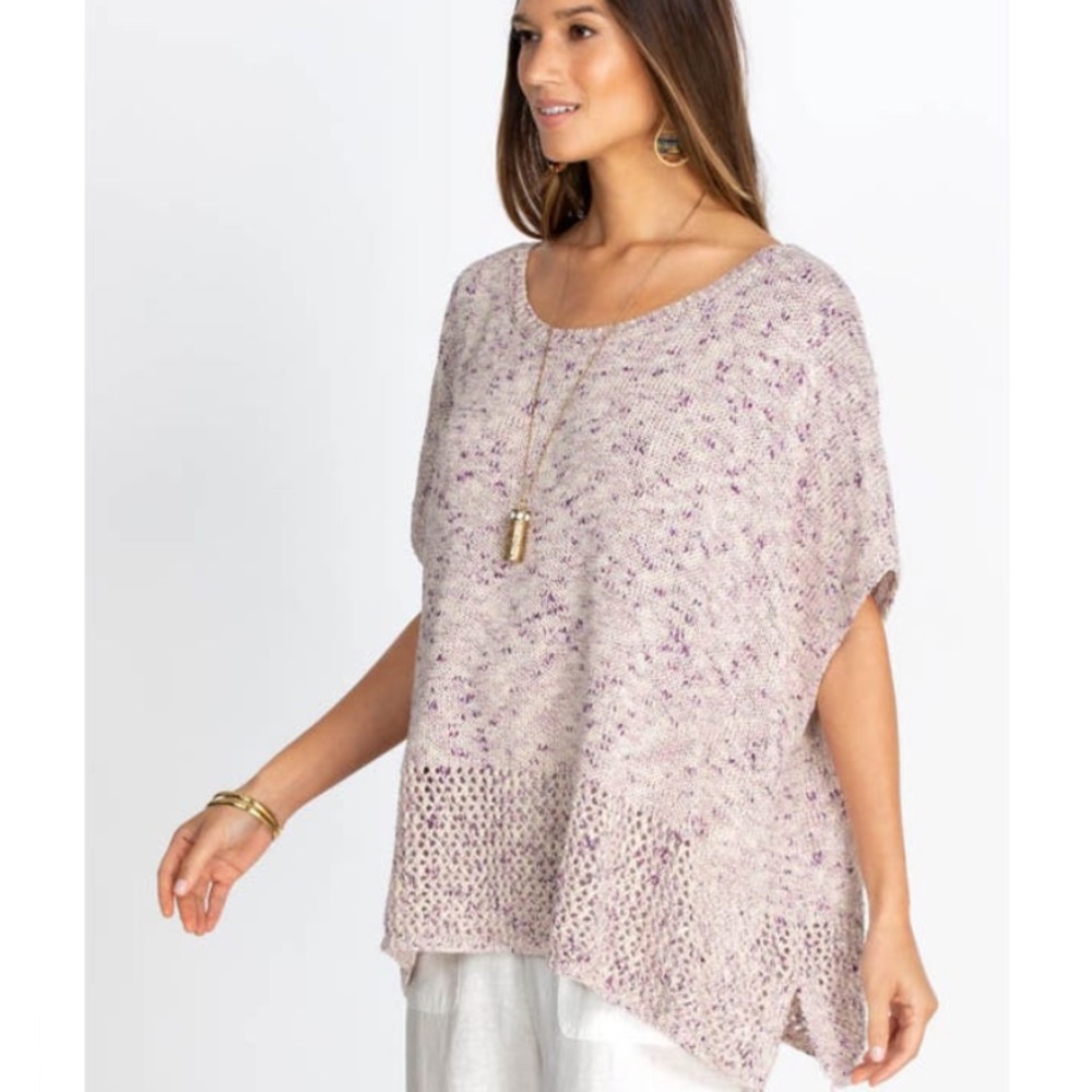 πΎ JOHNNY WAS BOHO KNIT CREAM PURPLE LOOSE FIT PONCHO WITH TASSELS! - Picture 3 of 13